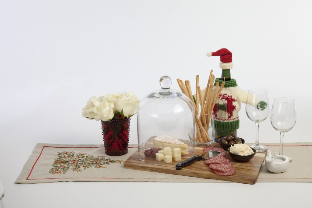 572300-5-piece-cheese-board-set-wine-glasses-red-hobnail-candle-ribbon-table-runner-group