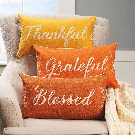 Thankful, Grateful, Blessed Pillows at Lillian Vernon