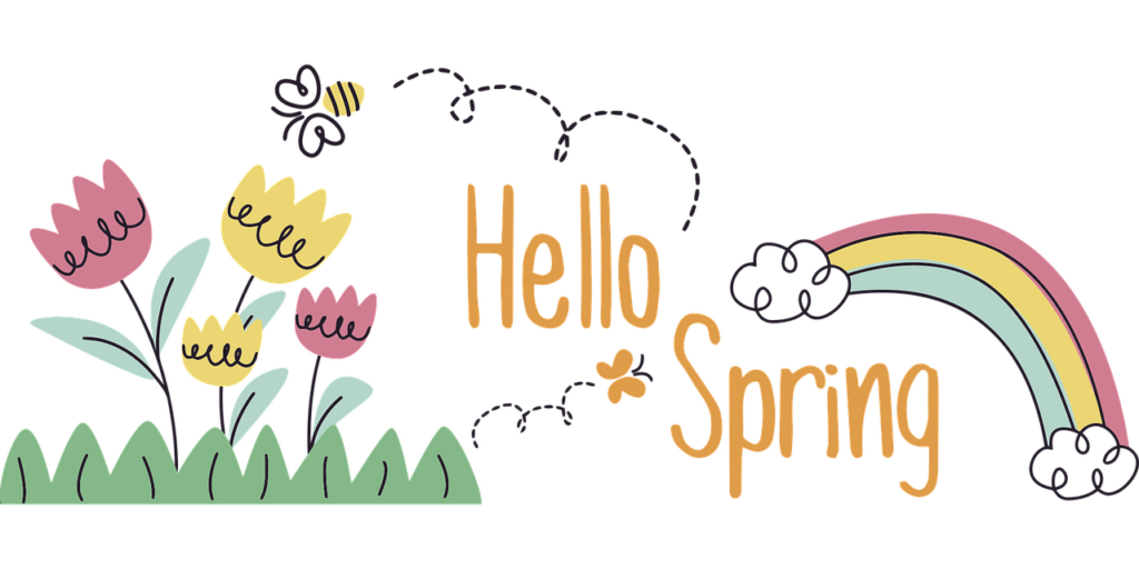 Hello Spring graphic for Bloom & Grow Blog at Lillian Vernon